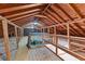 A view of the unfinished attic space, showing exposed rafters and flooring at 9095 Cedar Grove Rd, Fairburn, GA 30213