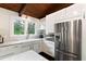 Modern kitchen featuring white cabinetry, stainless steel refrigerator and farmhouse style sink at 3473 Regalwoods Dr, Atlanta, GA 30340