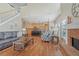 Spacious living room featuring hardwood floors, fireplace, and open floor plan to the kitchen, perfect for entertaining at 4950 Luke Dr, Cumming, GA 30040