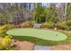Private putting green in backyard features artificial turf and is surrounded by lush landscaping at 2033 Lee Se Rd, Smyrna, GA 30080
