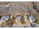 Aerial shot showcases a home nestled amongst trees with professionally landscaped yard in a neighborhood at 5303 Whitehaven Park Se Ln, Smyrna, GA 30126