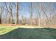 Expansive backyard featuring a lush green lawn with a fire pit and wooded surroundings at 5303 Whitehaven Park Se Ln, Smyrna, GA 30126
