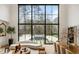 Living room with floor to ceiling windows overlooking the yard and an in-ground pool at 5245 Kenbrook Way, Sandy Springs, GA 30327