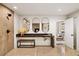 Modern bathroom featuring three mirrors, a dual shower, marble counters, and a view of an adjacent room at 595 Overbrook Nw Dr, Atlanta, GA 30318