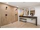 Contemporary bathroom featuring dual shower heads, and marble countertops at 595 Overbrook Nw Dr, Atlanta, GA 30318
