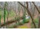 Picturesque wooded backyard with a meandering creek and lush greenery, offering a peaceful natural setting at 275 Tynebrae Pl, Roswell, GA 30075