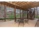 Covered patio with outdoor seating area and staircase access to a backyard surrounded by lush greenery at 275 Tynebrae Pl, Roswell, GA 30075