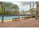 Community tennis courts with benches and tree-lined background, providing a recreational amenity at 275 Tynebrae Pl, Roswell, GA 30075
