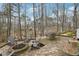 Backyard patio with a fire pit, seating area, and views of the surrounding woods at 1270 Smokehouse Trl, Cumming, GA 30041