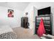 Bedroom with a vaulted ceiling, modern furniture, and comfortable carpeting at 3287 Shady Valley Ln, Loganville, GA 30052