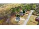 Aerial view of neighborhood homes with mature trees, manicured lawns, and winding streets in a suburban setting at 4980 Wildeoak Trl, Douglasville, GA 30135