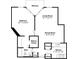 This floor plan showcases a spacious layout with a balcony, living room, dining room, kitchen, bath and bedroom at 1 Biscayne Nw Dr # 410, Atlanta, GA 30309