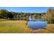 Scenic view of the tranquil pond with a fountain nestled in a serene community at 4540 Brighton View Trl, Cumming, GA 30040