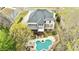 Bird's eye view featuring a home with a kidney-shaped pool, inviting deck, and a beautifully landscaped backyard at 500 Poplar Creek Xing, Canton, GA 30114