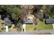 An aerial view of a home with a long driveway and back deck surrounded by mature trees on a large lot at 1295 Maple St Se, Conyers, GA 30013
