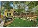 Beautiful backyard featuring a tranquil water fountain, fire pit and lush garden with well-kept lawn at 518 Hill St Se, Atlanta, GA 30312