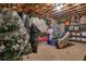 Unfinished basement used for storage and decorated with holiday decorations at 121 Rising Star Rd, Fayetteville, GA 30215