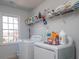 Practical laundry room has a large window and modern side-by-side washer and dryer at 1871 Shiloh Valley Nw Way, Kennesaw, GA 30144