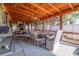 Spacious screened dining area with a long table, chandelier, and view of the backyard at 406 Whitmore Nw Dr, Atlanta, GA 30305