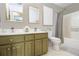 Well-lit bathroom with double sink vanity, a neutral color palette, and tasteful accents at 4630 Smokestone Dr, Douglasville, GA 30135