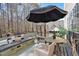 Cozy outdoor deck with comfortable seating, an umbrella, and a relaxing hammock surrounded by nature at 4630 Smokestone Dr, Douglasville, GA 30135