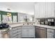 Beautiful kitchen with gray cabinets, stainless steel appliances, and an open view to the dining and living areas at 4630 Smokestone Dr, Douglasville, GA 30135