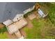 Aerial view of the backyard featuring multiple decks and a storage shed at 2425 River Place Xing, Douglasville, GA 30135