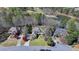 Aerial view of the lakefront property showing lush landscaping, mature trees, and proximity to golf course at 4852 Jacobs Cove Pt, Buford, GA 30519