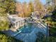 Aerial view of a backyard pool surrounded by trees and landscaped gardens at 2820 Andrews Nw Dr, Atlanta, GA 30305