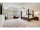 Spacious main bedroom with vaulted ceiling, fan, a seating area, and large windows allowing plenty of natural light at 2580 Brittany Park Cv, Ellenwood, GA 30294