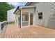 Wide view of the backyard deck with wood floor and white railings and exterior house siding at 557 Winder Trl, Canton, GA 30114