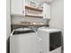 Organized laundry room with white cabinets and wooden shelving offers style and function at 557 Winder Trl, Canton, GA 30114