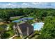 Aerial view of a neighborhood swimming pool, tennis courts and community at 981 Cranbrook Glen Ln, Snellville, GA 30078