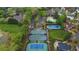 Community aerial view featuring tennis courts, swimming pool, green space, and residential homes at 5355 Avonshire Ln, Cumming, GA 30040