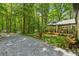 View of the home from the gravel driveway, with a small garden in between at 950 Ivy St, Cumming, GA 30041