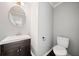 Powder room featuring a modern vanity with dark wood cabinets and white porcelain sink at 3465 Maple Valley Dr, Cumming, GA 30040
