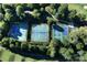Aerial view of multiple tennis and pickleball courts surrounded by lush green trees at 6335 Hampton Creek Dr, Cumming, GA 30041