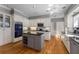 Modern kitchen with white cabinets, gray island and stainless-steel appliances at 9835 Trace Vly, Sandy Springs, GA 30350