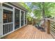 Wooden deck features screened-in section, lounge seating, and view of the wooded backyard at 363 Wilcrest Dr, Lawrenceville, GA 30044