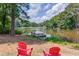 Picturesque lake with a dock and seating, surrounded by lush greenery, creating a serene view at 363 Wilcrest Dr, Lawrenceville, GA 30044