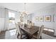 Bright dining room featuring wainscoting, a modern chandelier, and a large window overlooking the yard at 2121 Hempstead Ct, Snellville, GA 30078