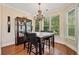 Cozy dining room features modern light fixture, a table and chairs, display cabinet and views from windows at 2121 Whitekirk Nw St, Kennesaw, GA 30152
