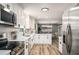 Bright kitchen features white cabinets, quartz countertops, stainless appliances, and opens to the dining area at 3069 Thrasher Cir, Decatur, GA 30032