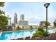 Stunning rooftop pool with city views, surrounded by lush landscaping and lounge chairs at 855 Peachtree Ne St # 2403, Atlanta, GA 30308