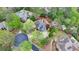 Aerial view of a lovely estate, featuring mature landscaping and a circular driveway at 803 Amerden Ponds Ct, Johns Creek, GA 30097
