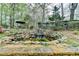 Peaceful backyard oasis featuring a rock waterfall flowing into a pond, surrounded by mature trees at 803 Amerden Ponds Ct, Johns Creek, GA 30097
