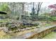 Backyard waterfall feature surrounded by natural landscaping and mature trees at 803 Amerden Ponds Ct, Johns Creek, GA 30097