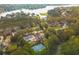 Beautiful aerial view of lake, golf course, pool, and tennis courts nestled within a tree-lined community at 1100 Muirfield Ct, Alpharetta, GA 30005