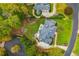 Unique aerial view of a home with backyard fire pit and lush landscaping at 1100 Muirfield Ct, Alpharetta, GA 30005