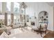 Elegant living room features soaring ceilings, a fireplace, and large windows with beautiful views at 1100 Muirfield Ct, Alpharetta, GA 30005